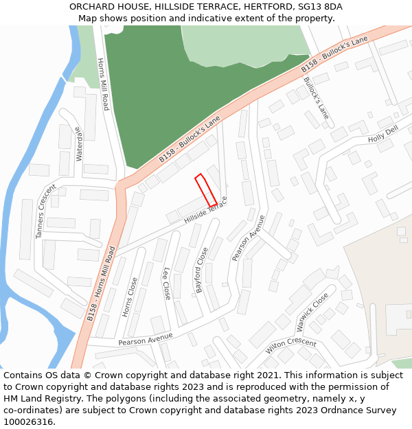 ORCHARD HOUSE, HILLSIDE TERRACE, HERTFORD, SG13 8DA: Location map and indicative extent of plot