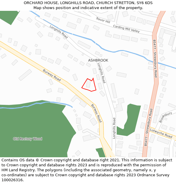ORCHARD HOUSE, LONGHILLS ROAD, CHURCH STRETTON, SY6 6DS: Location map and indicative extent of plot