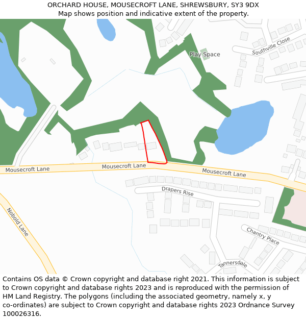 ORCHARD HOUSE, MOUSECROFT LANE, SHREWSBURY, SY3 9DX: Location map and indicative extent of plot