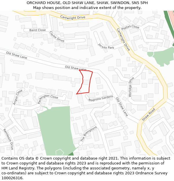 ORCHARD HOUSE, OLD SHAW LANE, SHAW, SWINDON, SN5 5PH: Location map and indicative extent of plot
