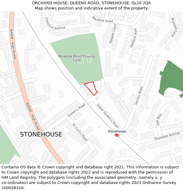 ORCHARD HOUSE, QUEENS ROAD, STONEHOUSE, GL10 2QA: Location map and indicative extent of plot