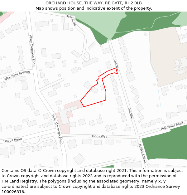 ORCHARD HOUSE, THE WAY, REIGATE, RH2 0LB: Location map and indicative extent of plot