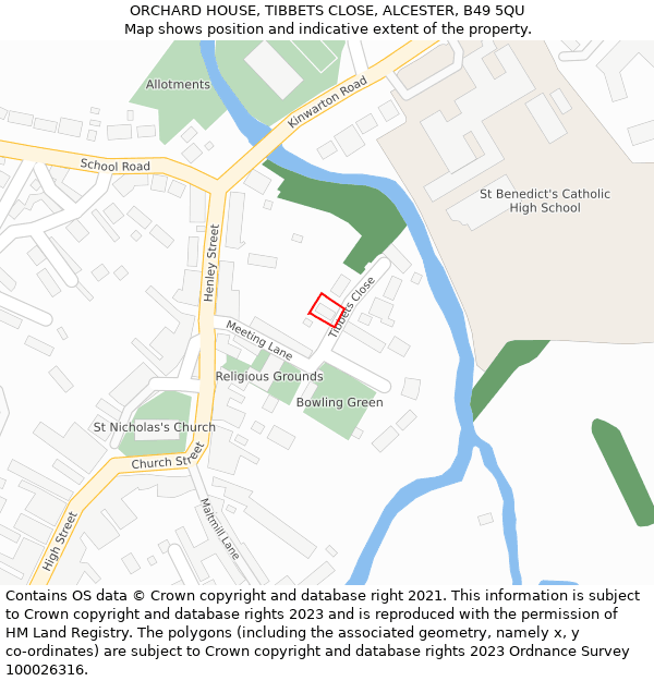 ORCHARD HOUSE, TIBBETS CLOSE, ALCESTER, B49 5QU: Location map and indicative extent of plot