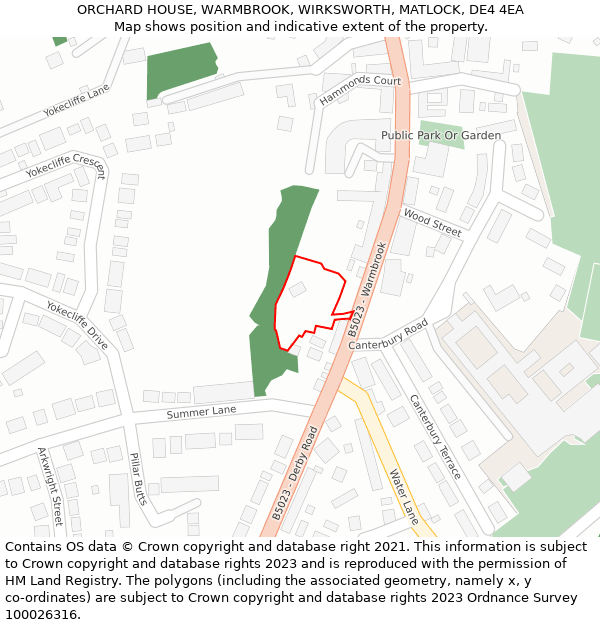 ORCHARD HOUSE, WARMBROOK, WIRKSWORTH, MATLOCK, DE4 4EA: Location map and indicative extent of plot