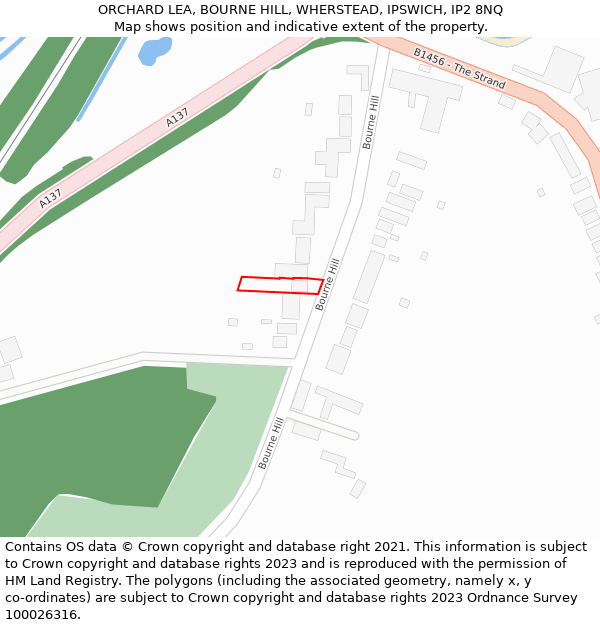 ORCHARD LEA, BOURNE HILL, WHERSTEAD, IPSWICH, IP2 8NQ: Location map and indicative extent of plot