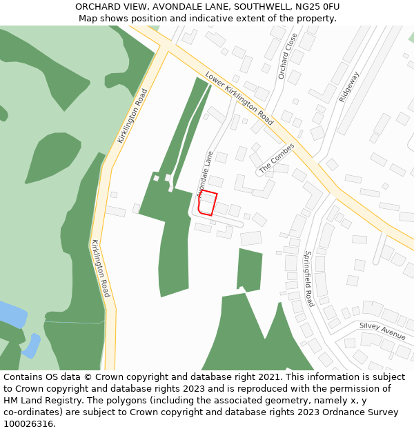 ORCHARD VIEW, AVONDALE LANE, SOUTHWELL, NG25 0FU: Location map and indicative extent of plot