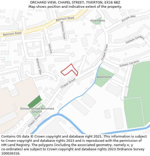 ORCHARD VIEW, CHAPEL STREET, TIVERTON, EX16 6BZ: Location map and indicative extent of plot