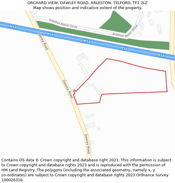 ORCHARD VIEW, DAWLEY ROAD, ARLESTON, TELFORD, TF1 2LZ: Location map and indicative extent of plot