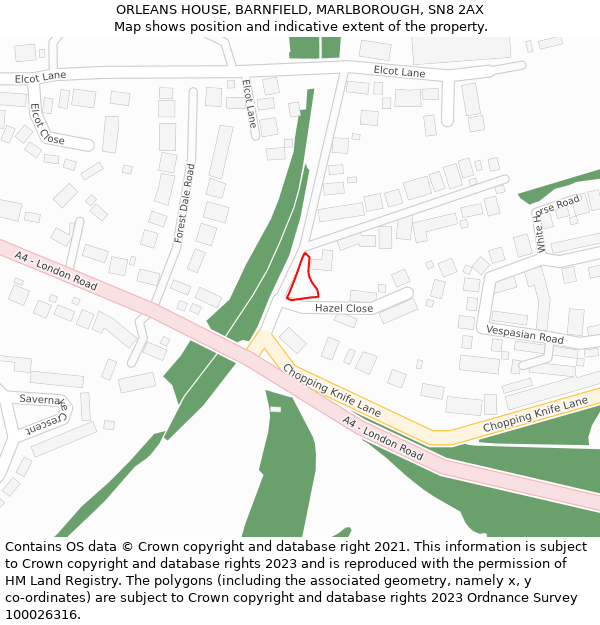 ORLEANS HOUSE, BARNFIELD, MARLBOROUGH, SN8 2AX: Location map and indicative extent of plot