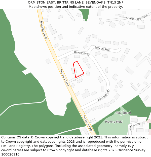 ORMISTON EAST, BRITTAINS LANE, SEVENOAKS, TN13 2NF: Location map and indicative extent of plot