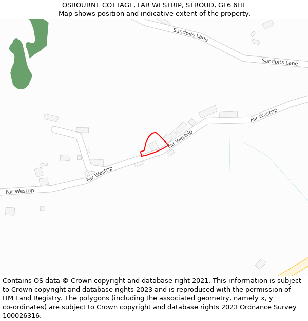 OSBOURNE COTTAGE, FAR WESTRIP, STROUD, GL6 6HE: Location map and indicative extent of plot