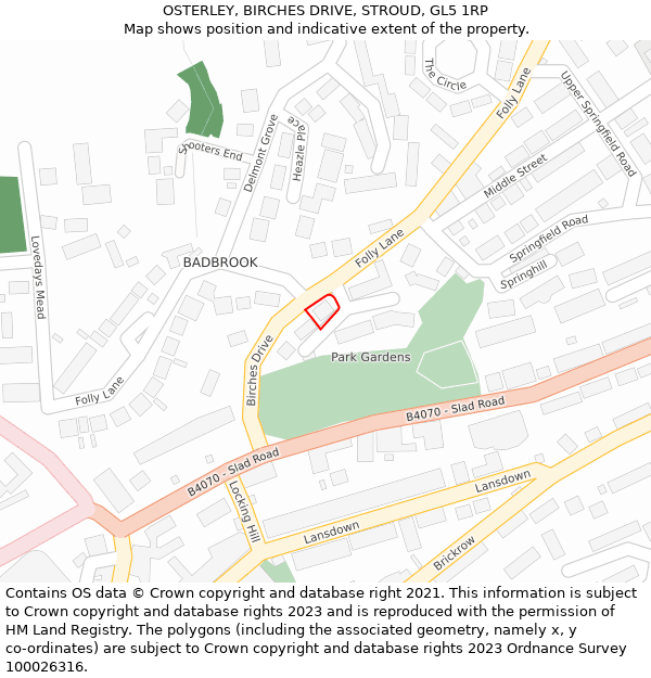 OSTERLEY, BIRCHES DRIVE, STROUD, GL5 1RP: Location map and indicative extent of plot