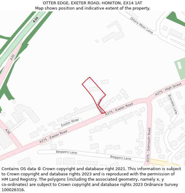 OTTER EDGE, EXETER ROAD, HONITON, EX14 1AT: Location map and indicative extent of plot