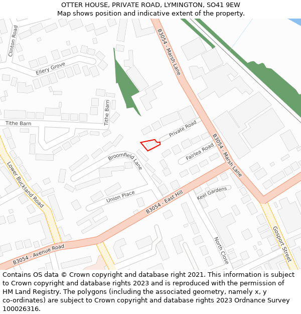 OTTER HOUSE, PRIVATE ROAD, LYMINGTON, SO41 9EW: Location map and indicative extent of plot