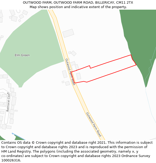 OUTWOOD FARM, OUTWOOD FARM ROAD, BILLERICAY, CM11 2TX: Location map and indicative extent of plot