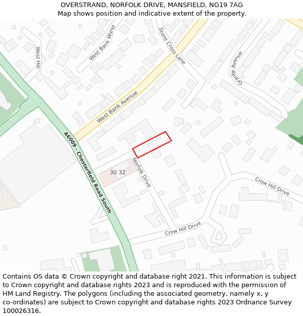 OVERSTRAND, NORFOLK DRIVE, MANSFIELD, NG19 7AG: Location map and indicative extent of plot