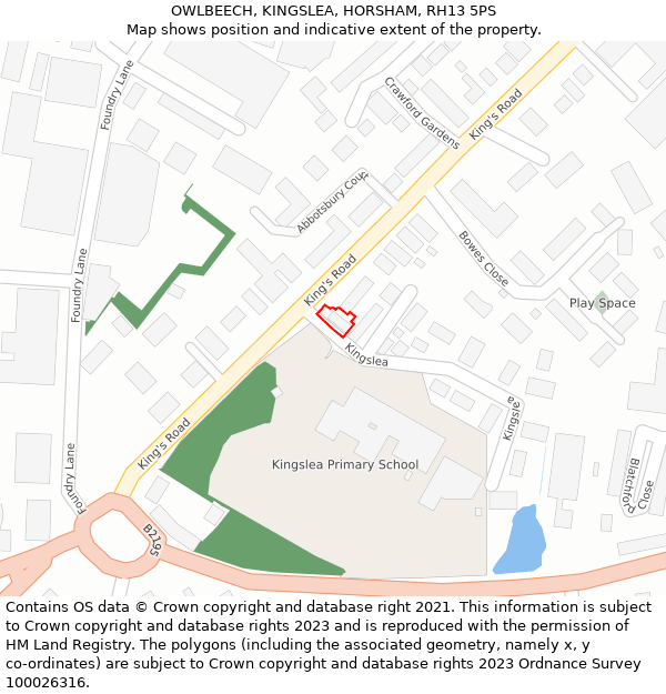 OWLBEECH, KINGSLEA, HORSHAM, RH13 5PS: Location map and indicative extent of plot