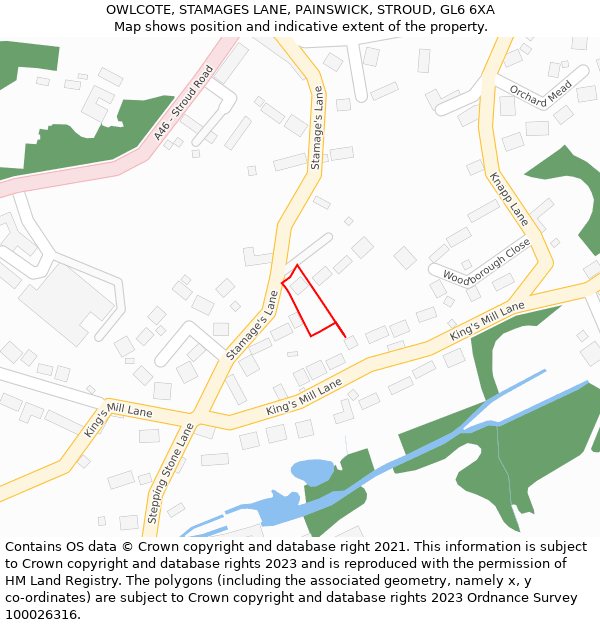OWLCOTE, STAMAGES LANE, PAINSWICK, STROUD, GL6 6XA: Location map and indicative extent of plot