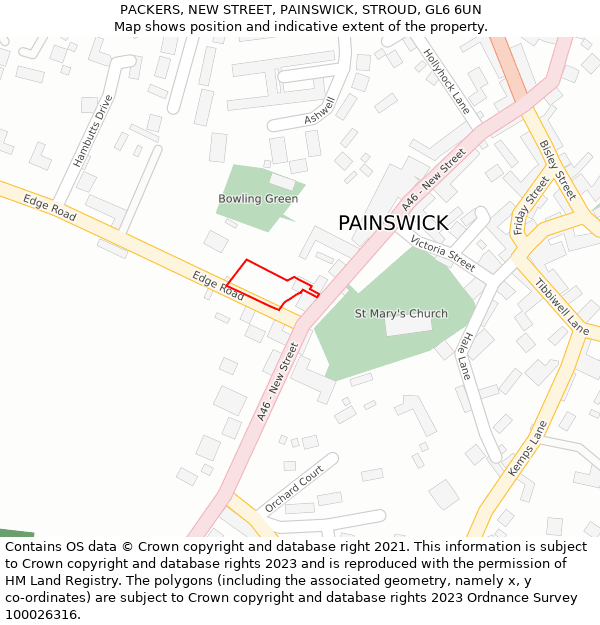 PACKERS, NEW STREET, PAINSWICK, STROUD, GL6 6UN: Location map and indicative extent of plot