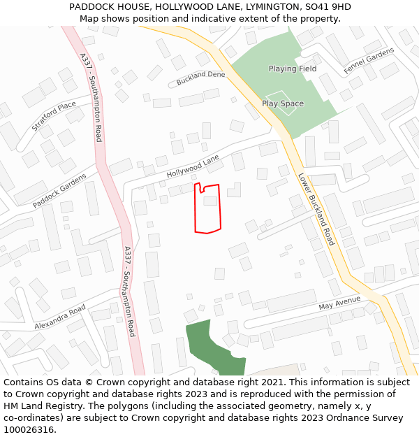 PADDOCK HOUSE, HOLLYWOOD LANE, LYMINGTON, SO41 9HD: Location map and indicative extent of plot