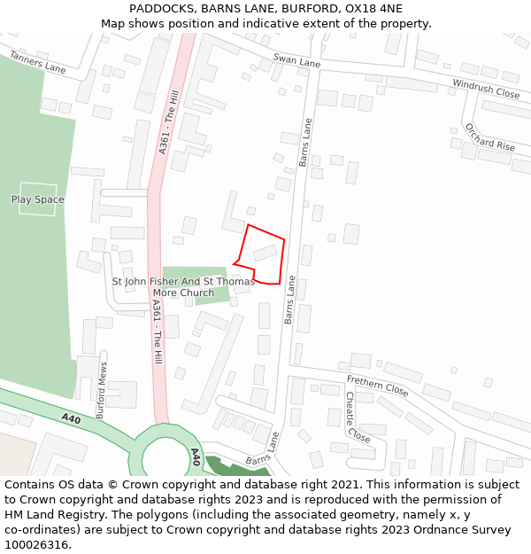 PADDOCKS, BARNS LANE, BURFORD, OX18 4NE: Location map and indicative extent of plot