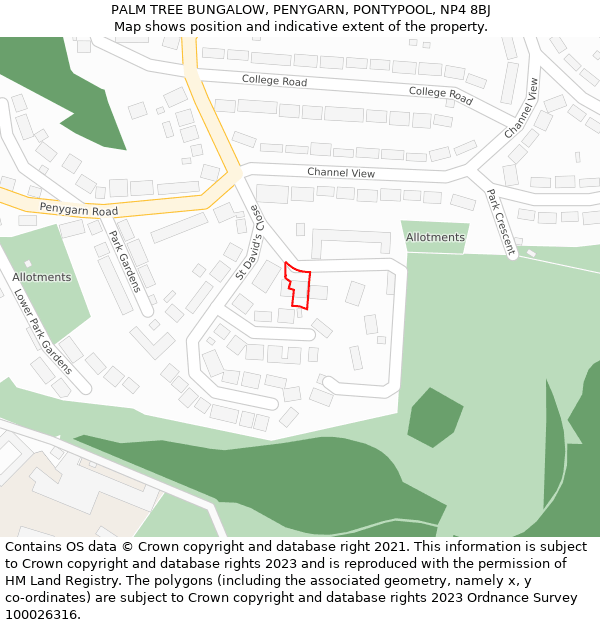 PALM TREE BUNGALOW, PENYGARN, PONTYPOOL, NP4 8BJ: Location map and indicative extent of plot