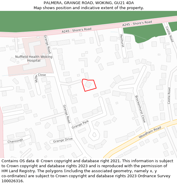 PALMERA, GRANGE ROAD, WOKING, GU21 4DA: Location map and indicative extent of plot