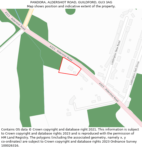 PANDORA, ALDERSHOT ROAD, GUILDFORD, GU3 3AG: Location map and indicative extent of plot