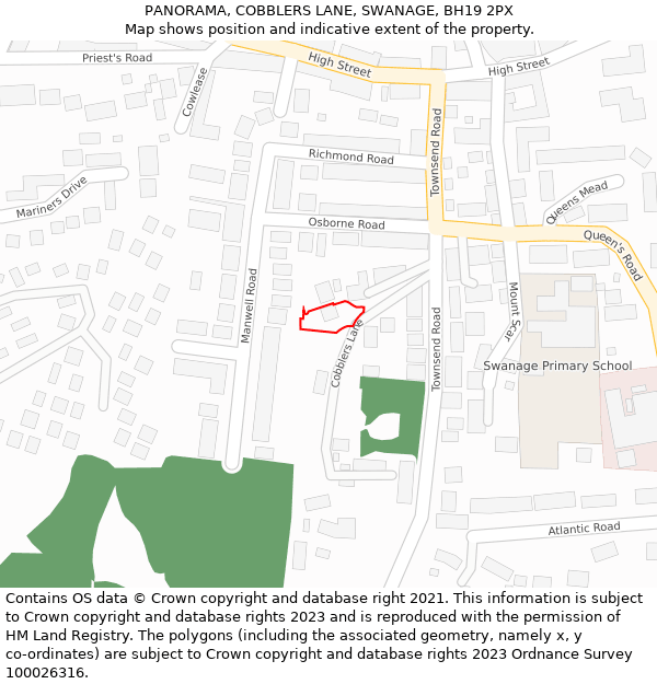 PANORAMA, COBBLERS LANE, SWANAGE, BH19 2PX: Location map and indicative extent of plot