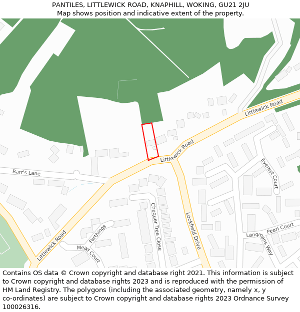 PANTILES, LITTLEWICK ROAD, KNAPHILL, WOKING, GU21 2JU: Location map and indicative extent of plot