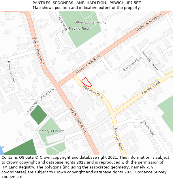 PANTILES, SPOONERS LANE, HADLEIGH, IPSWICH, IP7 5EZ: Location map and indicative extent of plot