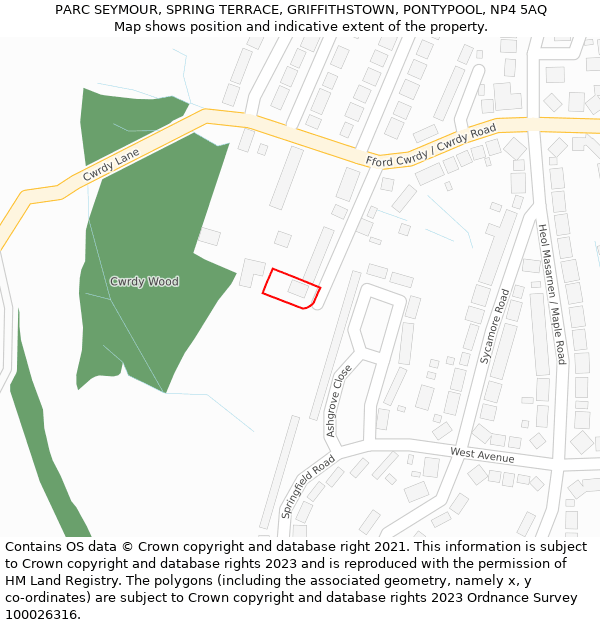 PARC SEYMOUR, SPRING TERRACE, GRIFFITHSTOWN, PONTYPOOL, NP4 5AQ: Location map and indicative extent of plot