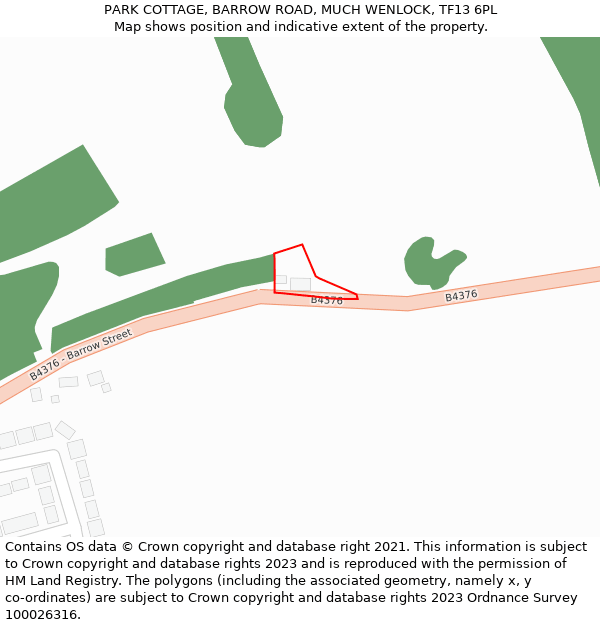 PARK COTTAGE, BARROW ROAD, MUCH WENLOCK, TF13 6PL: Location map and indicative extent of plot