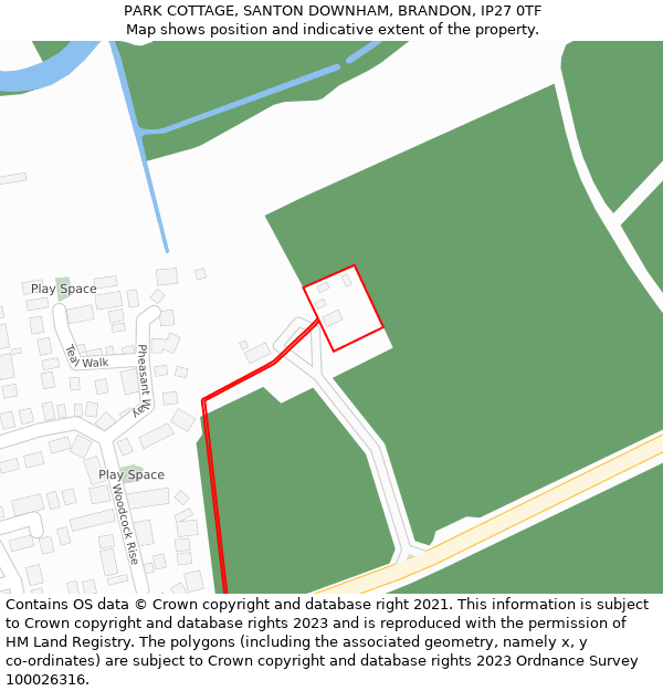 PARK COTTAGE, SANTON DOWNHAM, BRANDON, IP27 0TF: Location map and indicative extent of plot