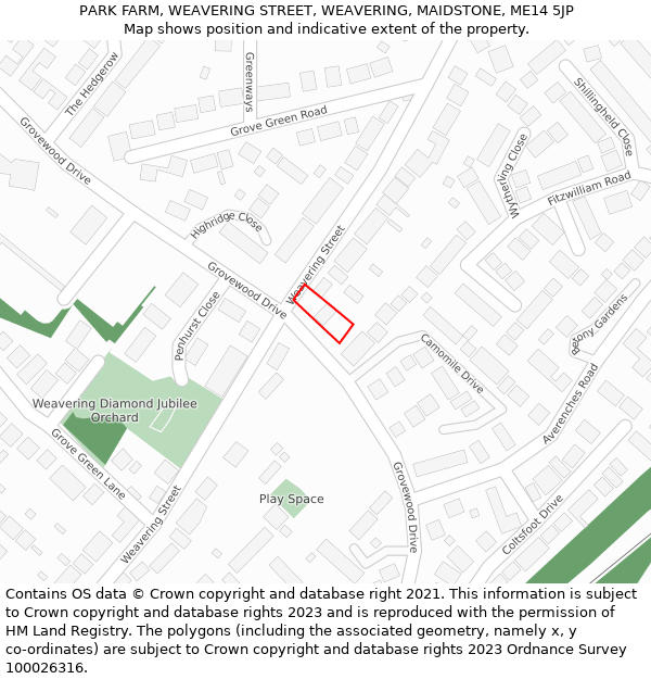 PARK FARM, WEAVERING STREET, WEAVERING, MAIDSTONE, ME14 5JP: Location map and indicative extent of plot