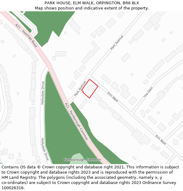 PARK HOUSE, ELM WALK, ORPINGTON, BR6 8LX: Location map and indicative extent of plot