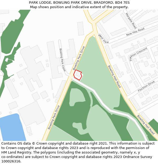 PARK LODGE, BOWLING PARK DRIVE, BRADFORD, BD4 7ES: Location map and indicative extent of plot