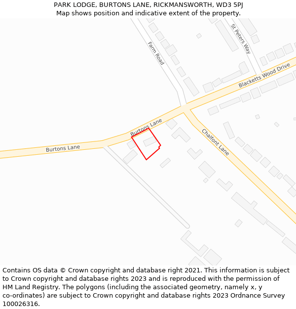 PARK LODGE, BURTONS LANE, RICKMANSWORTH, WD3 5PJ: Location map and indicative extent of plot