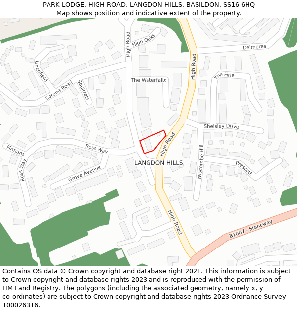 PARK LODGE, HIGH ROAD, LANGDON HILLS, BASILDON, SS16 6HQ: Location map and indicative extent of plot