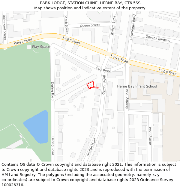 PARK LODGE, STATION CHINE, HERNE BAY, CT6 5SS: Location map and indicative extent of plot