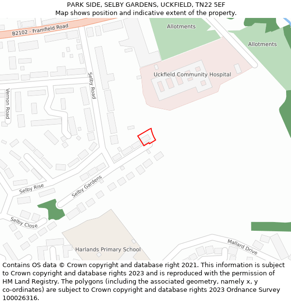 PARK SIDE, SELBY GARDENS, UCKFIELD, TN22 5EF: Location map and indicative extent of plot