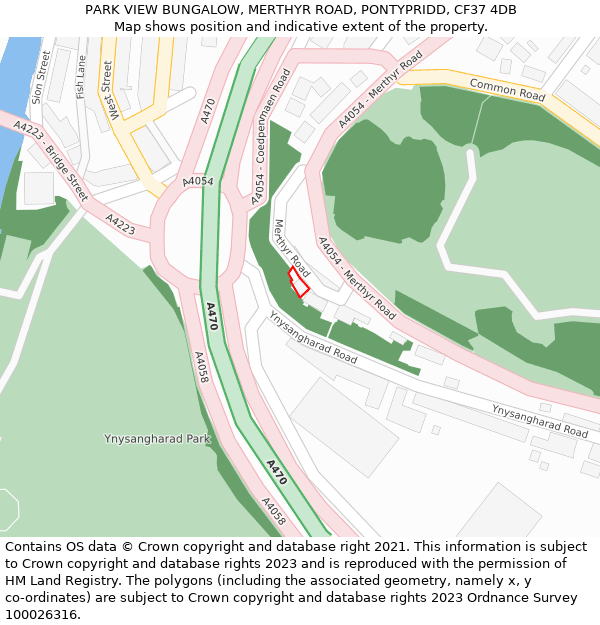 PARK VIEW BUNGALOW, MERTHYR ROAD, PONTYPRIDD, CF37 4DB: Location map and indicative extent of plot