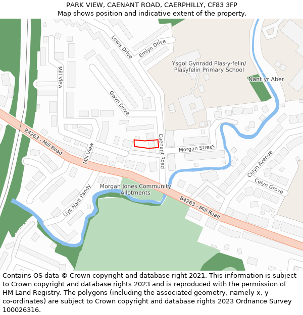 PARK VIEW, CAENANT ROAD, CAERPHILLY, CF83 3FP: Location map and indicative extent of plot