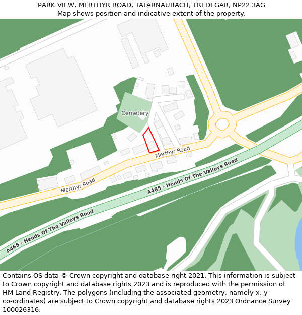 PARK VIEW, MERTHYR ROAD, TAFARNAUBACH, TREDEGAR, NP22 3AG: Location map and indicative extent of plot