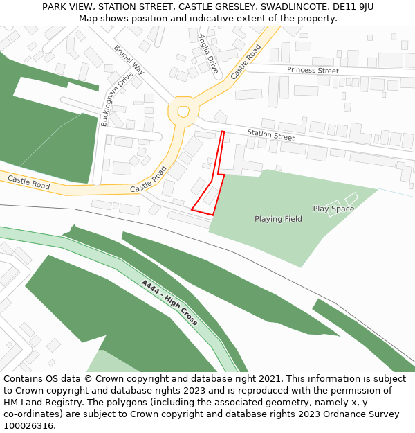 PARK VIEW, STATION STREET, CASTLE GRESLEY, SWADLINCOTE, DE11 9JU: Location map and indicative extent of plot