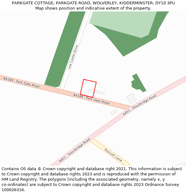 PARKGATE COTTAGE, PARKGATE ROAD, WOLVERLEY, KIDDERMINSTER, DY10 3PU: Location map and indicative extent of plot
