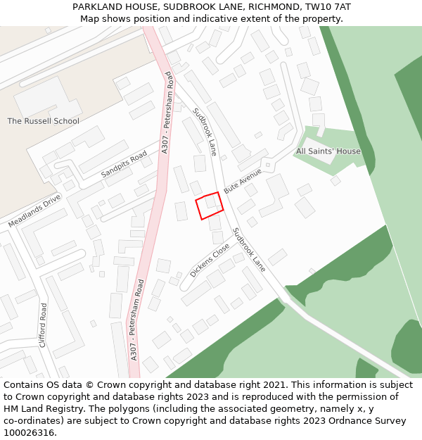 PARKLAND HOUSE, SUDBROOK LANE, RICHMOND, TW10 7AT: Location map and indicative extent of plot