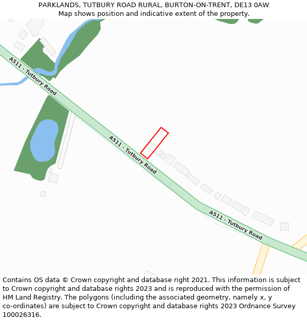 PARKLANDS, TUTBURY ROAD RURAL, BURTON-ON-TRENT, DE13 0AW: Location map and indicative extent of plot
