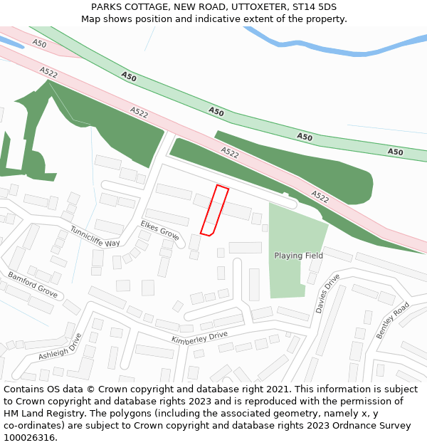 PARKS COTTAGE, NEW ROAD, UTTOXETER, ST14 5DS: Location map and indicative extent of plot