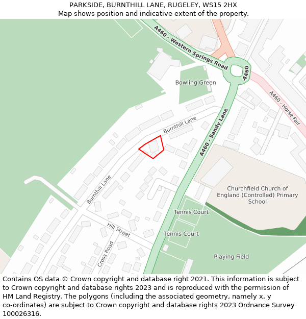 PARKSIDE, BURNTHILL LANE, RUGELEY, WS15 2HX: Location map and indicative extent of plot